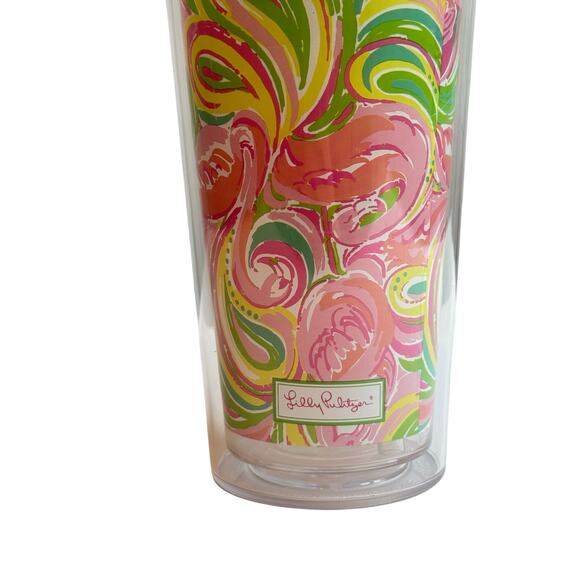 Lilly Pulitzer Acrylic Cold Drink Tumbler & Straw Pink Flamingo Preppy Coastal - Picture 2 of 7